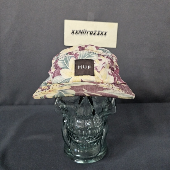 HUF Floral Tropical 5 Panel Hat Cap Purple Yellow Green Box Logo Strapback - Picture 2 of 10
